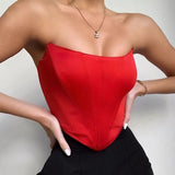 Fongt Light Color Ding Arc Wrapped Chest Female Playful Sexy Wind Back Exposed A Word Collar Slim Top-Outfit