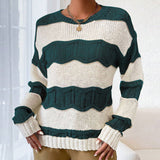Fongt Autumn And Winter Three-Dimensional Striped Mahjong Loose Knitted Long-Sleeve Round Jumper Woman