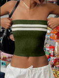 Fongt Summer New Ins Sexy Knitted Blouse Female Hit-Colored Stripe Bra Hot Girl Tight Outside Wear