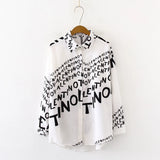 Arrival Letter Print Turn-down Collar Long Chiffon Blouse Button Up Casual Loose Chic Black Shirt Feminina Blusa