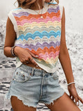 Fongt Sleeveless Knitted Shirt Retro-Colly Rainbow Vest Top Women's Clothing