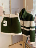2023 New Casual 2 Piece Set Women Loose Hoodie Vintage Baseball Jacket High Waist Mini Skirts Two Piece