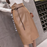 Waist Slim Hip-wrap Pu Leather Skirts Skinny Belt Irregular A-line Pencil Skirt Zipper Solid Black Half-length Skirts