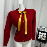 Fongt Gold Buckle Simple Knitted Cardigan 2025 Spring New Round-Neck Short Sweater Jacket