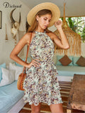 Off Shoulder Floral Print Summer Dress Women 2022 Halter Sexy Beach Mini Dress Elegant Ruffle Fashion Vestido