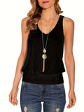 Fongt Summer Short Sleeve New Hot Pure Color Buffet Sleeveless Waist Knitted Leisure Vest Fashion