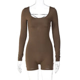 Fongt Women's Spring And Summer Long Sleeve U Collar Tie Hollow Out Open Back Tight Sports Yoga