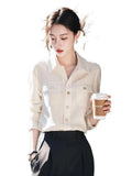 Fongt Light Luxury Polo Collar Long-Sleeved White Shirt Lady Design Spring And Autumn Unique Special Beautiful Shirt Top