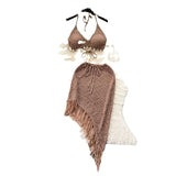 Fongt Holiday Suit Women's Design Bikini Hanging Neck Vest Tuxedo Skirt Knitted Two-Piece