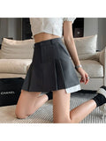 Waist Pleated Skirt Women 2023 Summer Preppy Style A Line Mini Skirts Contrast Color Woman Irregular Short Skirts