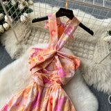 Fongt Hollow Hanging Neck Sling Dress Female Pure Lust Atmosphere Feel Waist Thin Temperament Super Fairy Holiday Floral Dress