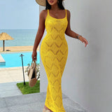 Fongt Sales Women's Clothing 2025 Summer New Fashion Sexy Bare Back Hollow Hair Weaving Sling Dress