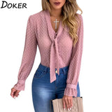 New Polka Dot Chiffon Blouse Women Clothes V-neck Long Sleeve Shirts Womens Tops And Blouses Ladies Plus Size