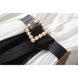 QUALITY New Fashion 2023 Designer Women's Beading Belt Long Sleeve Turn-Down Collar Patchwork Letter Lace Pleated
