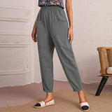 Fongt Four-Season Cotton Nine-Point Trousers Loose Waist Slacks Slant Pocket Trousers Women