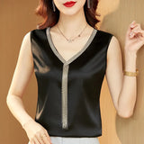 Crop Top Women V-neck Tassel Women's T-shirt Solid Vest Ladies Tops Summer Tank Top Chiffon Blouse White Woman