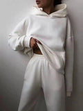 Piece Sets Women Tracksuit Winter Fleece Solid Long Sleeve Hoodies Jogger Pants Suits Female Casual Fashion Loose