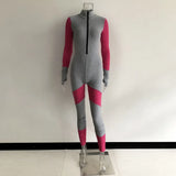 2021 Fall Rib Women Brown Rompers High Neck Soft Bodycon Jumpsuit Lady Birthday Long Sleeve Overalls Stretchy