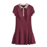 Fongt 2025 New Women's Retro Body-Creats Bumping Color Ribs Wide Folding Dress