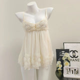 Fongt Sling Aja Skirt Cute Sweet Lace Mesh Sexy Morning Robe Court Princess Fairy Pyjamas Homewear