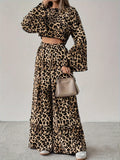 Fongt 2025 New Leopard-Print Loose Comfortable Long-Sleeved Trousers Two-Set Ladies Suit