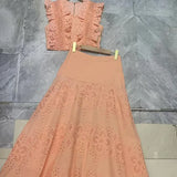 Fongt Summer New Two-Piece Femininity Elegant Fresh Sweet V-Leading Flying Sleeve High-Waisted Dress Suit