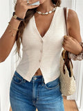 Fongt Leisure New Simple V-Neck Three Buckle Lady Vest T-Shirt Top