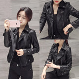 Fongt Coat Female 2024 New Spring And Autumn Female Short Slim Locomotive Leather Jacket Female Small Shi Korean Version Leather Coat-Outfit