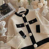 Girl Fragrance Pearl Flower Button Temperament Knitted Cardigan Female Sweet Minority Sweater 703-1-Outfit