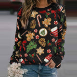 Christmas Printing T-shirt Plaid Women Casual Long Sleeve Shirts Blouse