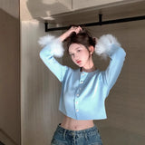Fongt Short Autumn Dress Women Autumn Small Design Feeling Long-Sleeved Fur Coat Gentle Wind 2025 Cardigan Small Coat