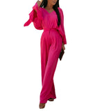 Fongt / Winter 2023 Street Style Suit Solid Color Fashion V-Tie Pantsuit 22046-Outfit