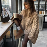 Fongt Women's INS Burst Round Horn Horn Sleeve Knitted Loose Sweater