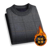 2023 Autumn Winter Middle-aged Men Sweater Thicken Warm Knitted Male Basic Sweater Plaid Pullover Shirt Jumper Sweater