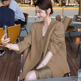 Fongt Spring And Autumn New Lady Small Suit Jacket Female Long Sleeve Small Casual Rice White Suit Korean Version Jacket-Outfit