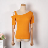 New 2022 Chic Korean Fashion Off Shoulder Knitted Sexy Sweaters Women Summer Vintage Elegant Lady Short Tops