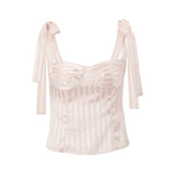 Fongt Women's Summer 2023 New Sexy Hot Girl Low Strapless Stripe Lace-Up French Court Sleeveless
