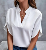Fongt Summer New V-Neck Shirt Women Solid Color Casual Buffet Shirt