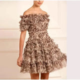 Off-shoulder Floral Printed Ruffles Mini Dress-Outfit
