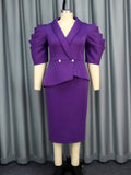 Fongt New Temperament Suit Collar Plus-Size Dress Party-Style Solid-Color High-Waist Dress Dress Dress