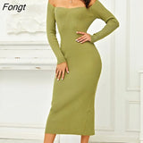 New Autumn Winter Women Knitted Dress Bodycon Pencil Sweater Dresses Solid Slim Long Sleeve Sexy Tight Dress
