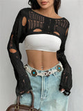 Fongt Spring And Summer New Tuk Hollow Hole Design Knitted Shirt Short Sweater