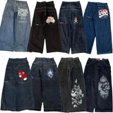 Loose Jeans Men's Vintage Print Hip Hop Gothic Street Wear Harajuku Men's Slacks-Outfit