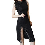Fongt Girl Cheongsam Dress 2025 New Name Of The Retro Fashion Buds Lace Open Fork To Repair The Sexy Dress
