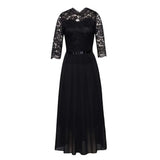 Fongt Dress Station Splicing Chiffon Dress Round Collar Lace Dress Evening Dress Women's