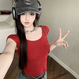 Solid Colour Slim Sexy Fashion Short-Sleeved T-Shirt Women's Tops-Outfit