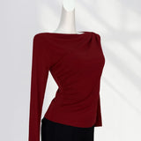 Fongt Temperament Money A Word Shoulder T Shirt Female Early Spring New Women's Pure To Show The Shoulder Inside The Long Sleeve Bottom Shirt Delicate Jacket-Outfit