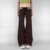 Fongt Cold Neutral Pocket Spliced Jeans Babes Low-Rise Strap Straight Trousers New Trousers
