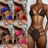 Fongt Single Swimming Dress 2023 Solid Color Bikini Ladies Split Sway Triangle Steel Ring Bikini B658Q-Outfit