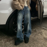 Hot Girls Leisure To Make Old Retro Loose Low-Waisted Jeans The New Style Wide-Leg Drooping Long Trousers Trend In Spring / Summer 2024-Outfit